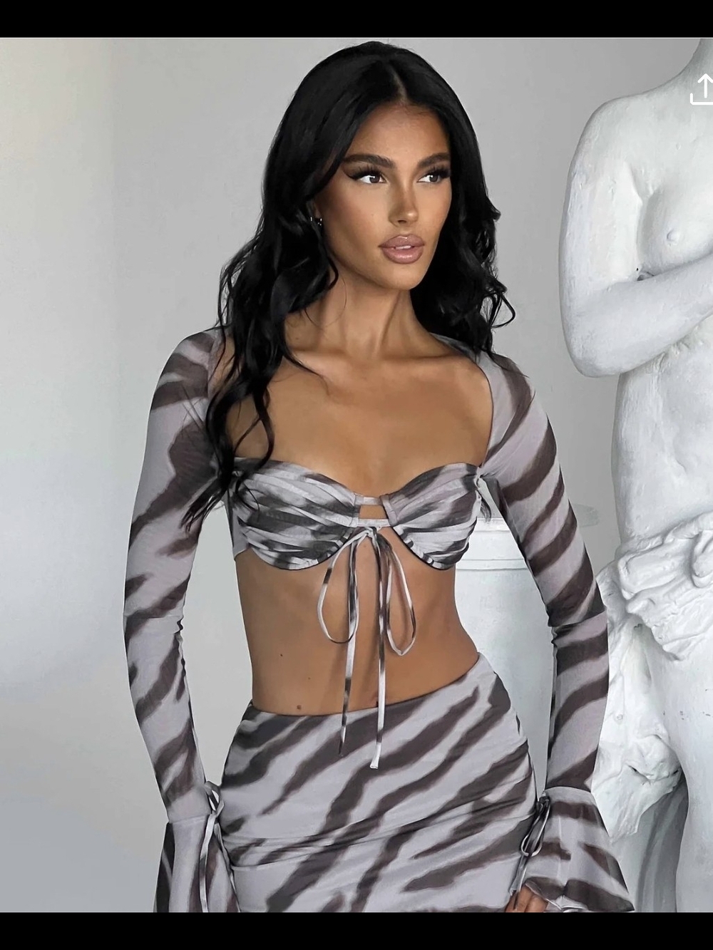 Babyboo "Priscilla" top zebra print sheer wired stretch zip-top Bra Flared Sleev